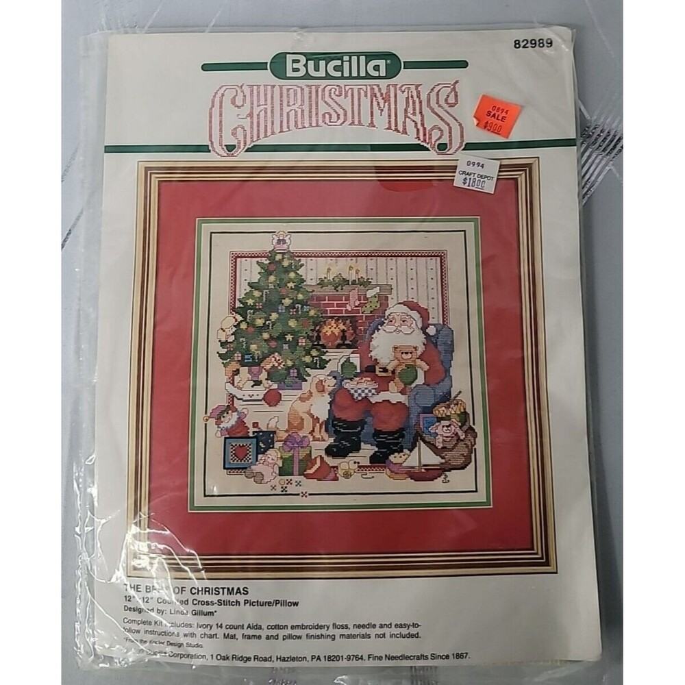 VTG 1992 Bucilla 82989 12x12‎ Counted Cross Stitch Kit Best of Christmas Santa